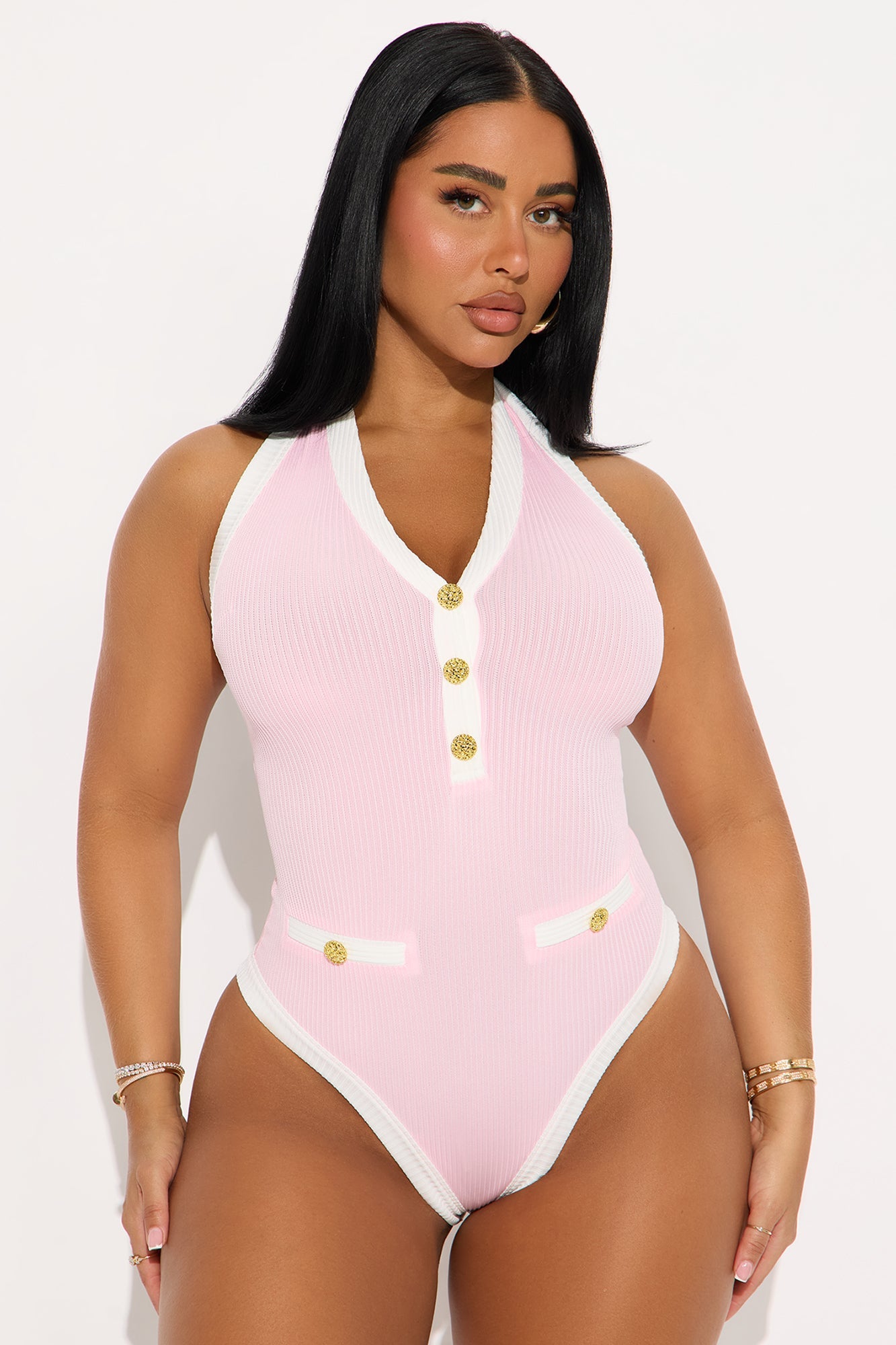 High Class Contrast Bodysuit - Pink/combo