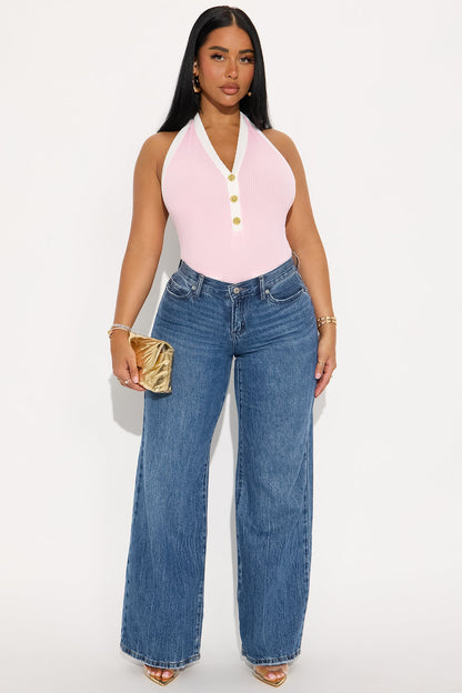 High Class Contrast Bodysuit - Pink/combo