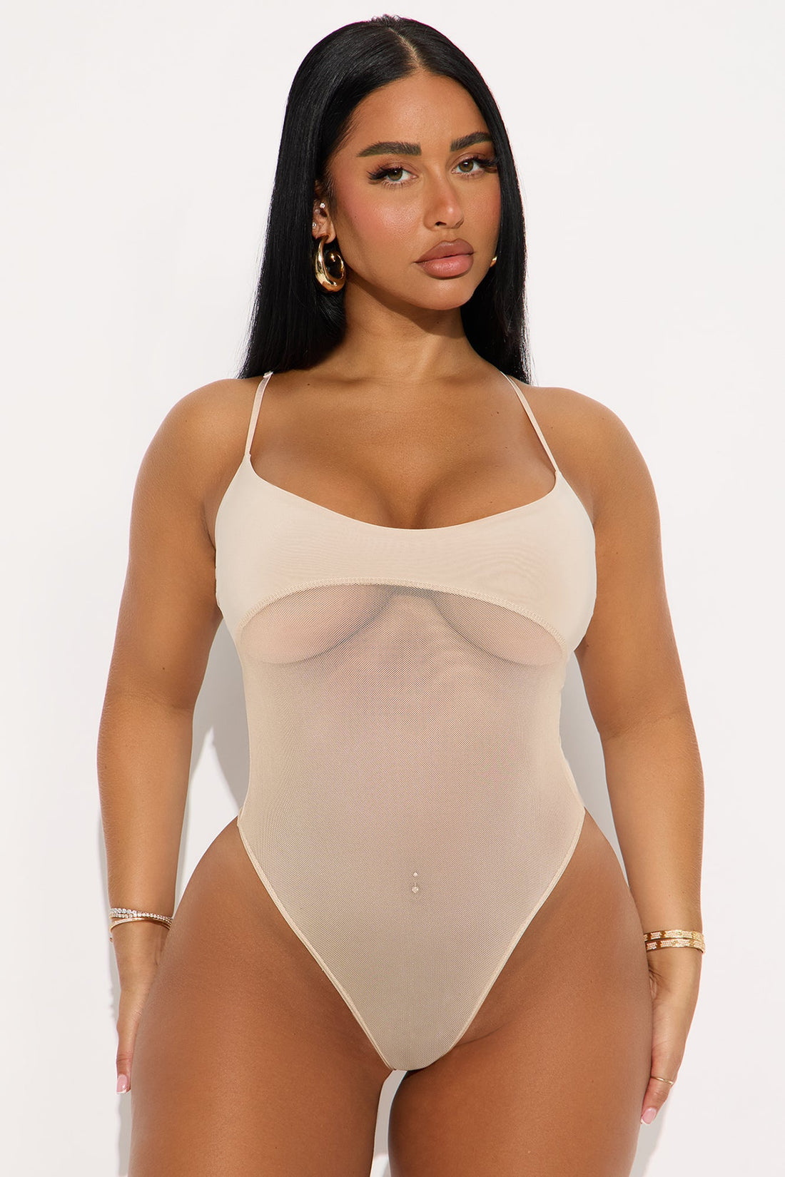 Calypso Sheer Mesh Bodysuit - Mocha