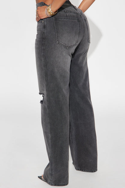 Close To You Ripped Straight Leg Jeans - Grey