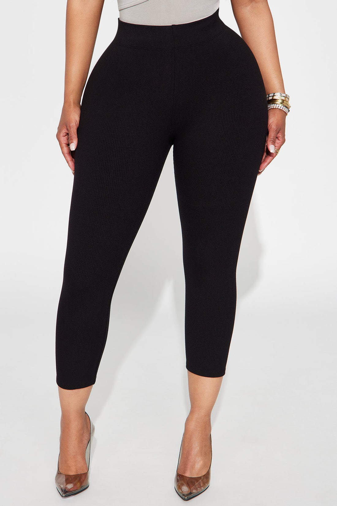 Tory Rib Heavy Contoured High Waisted Capri Legging - Black