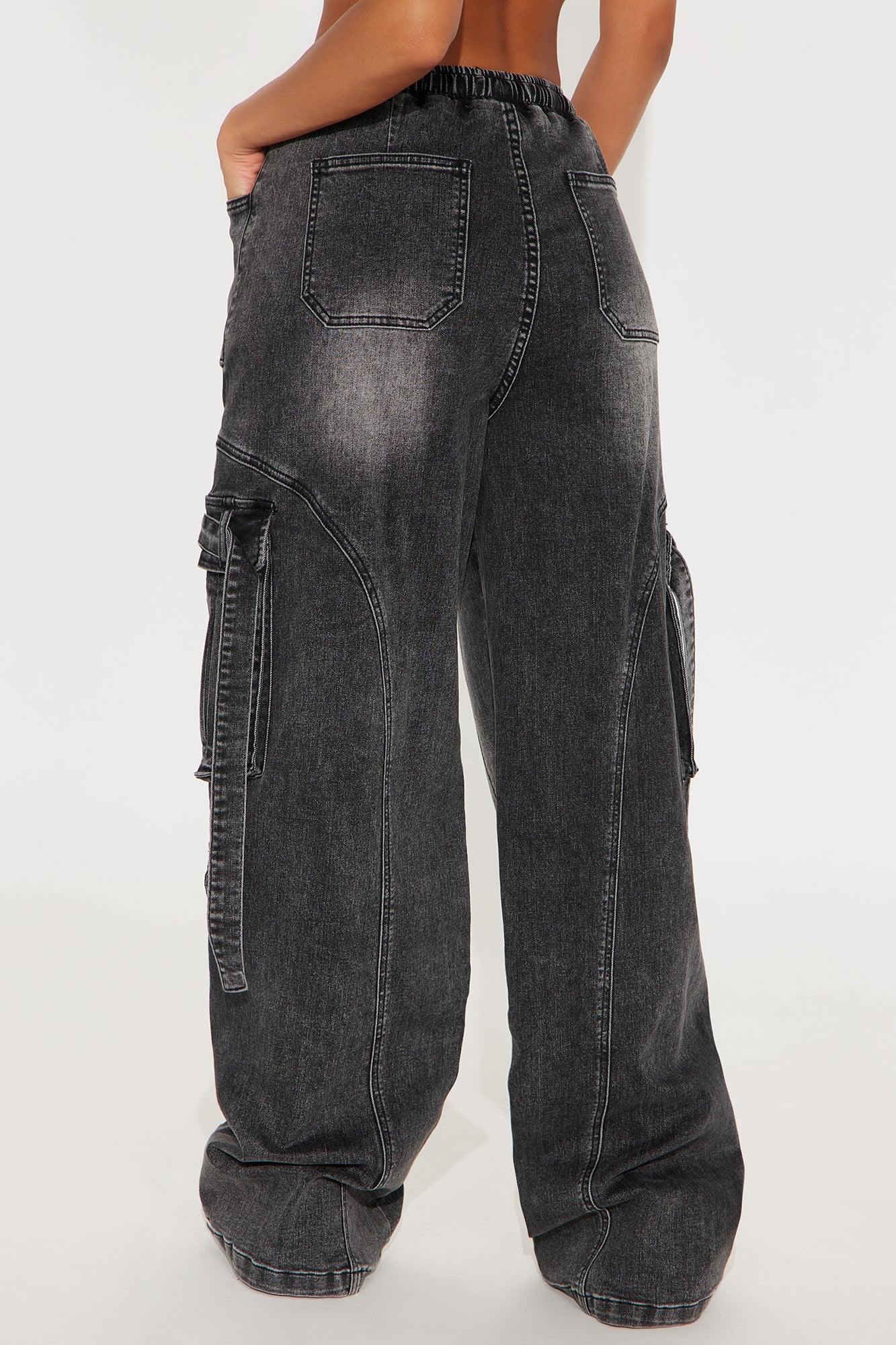 Met My Match Baggy Cargo Jeans - Black Wash