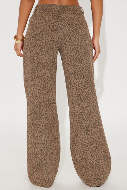 Lost Control Cheetah Wide Leg Pant - Brown