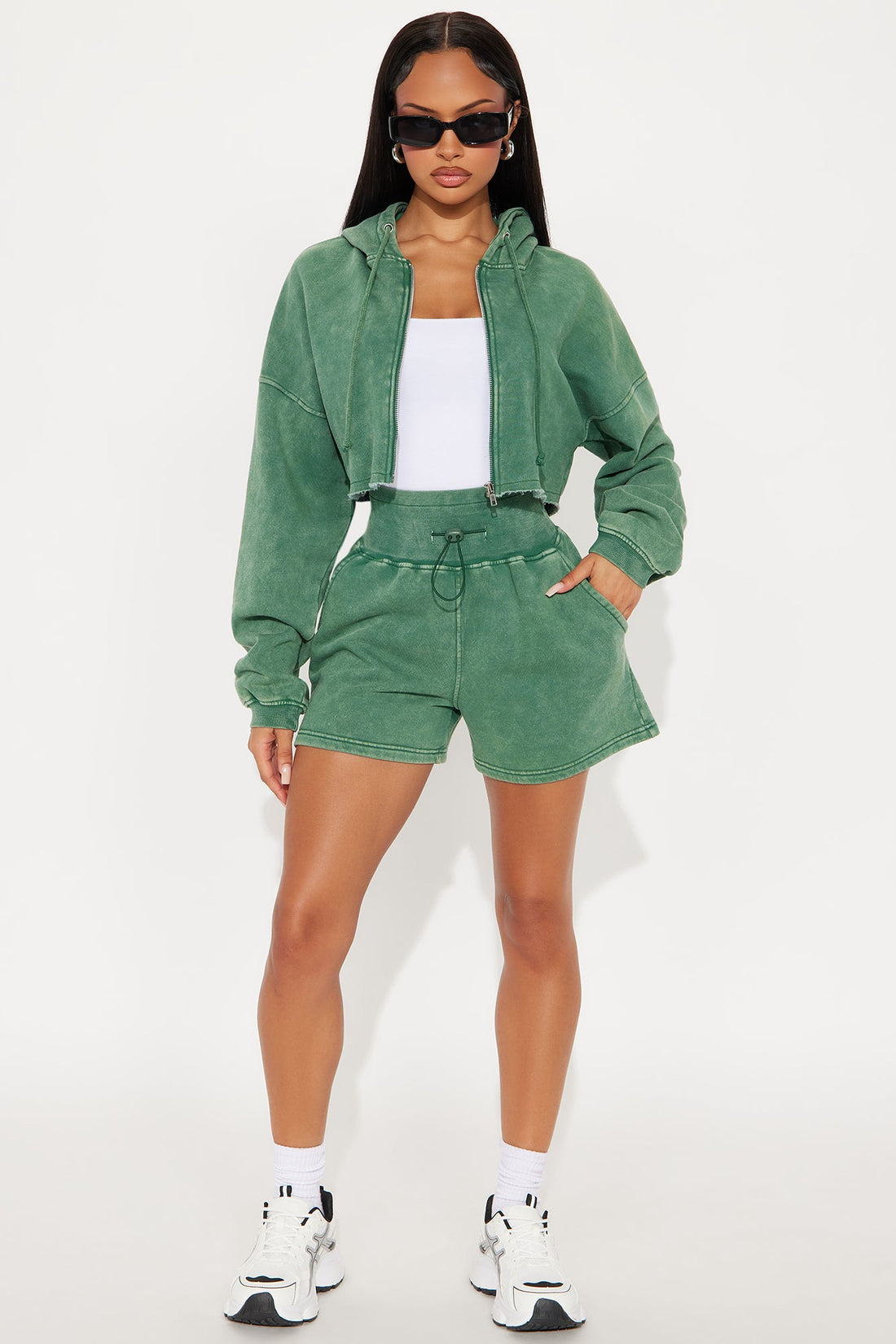 On The Go Fleece Short Set - Hunter Green