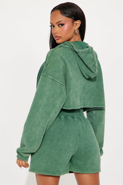 On The Go Fleece Short Set - Hunter Green