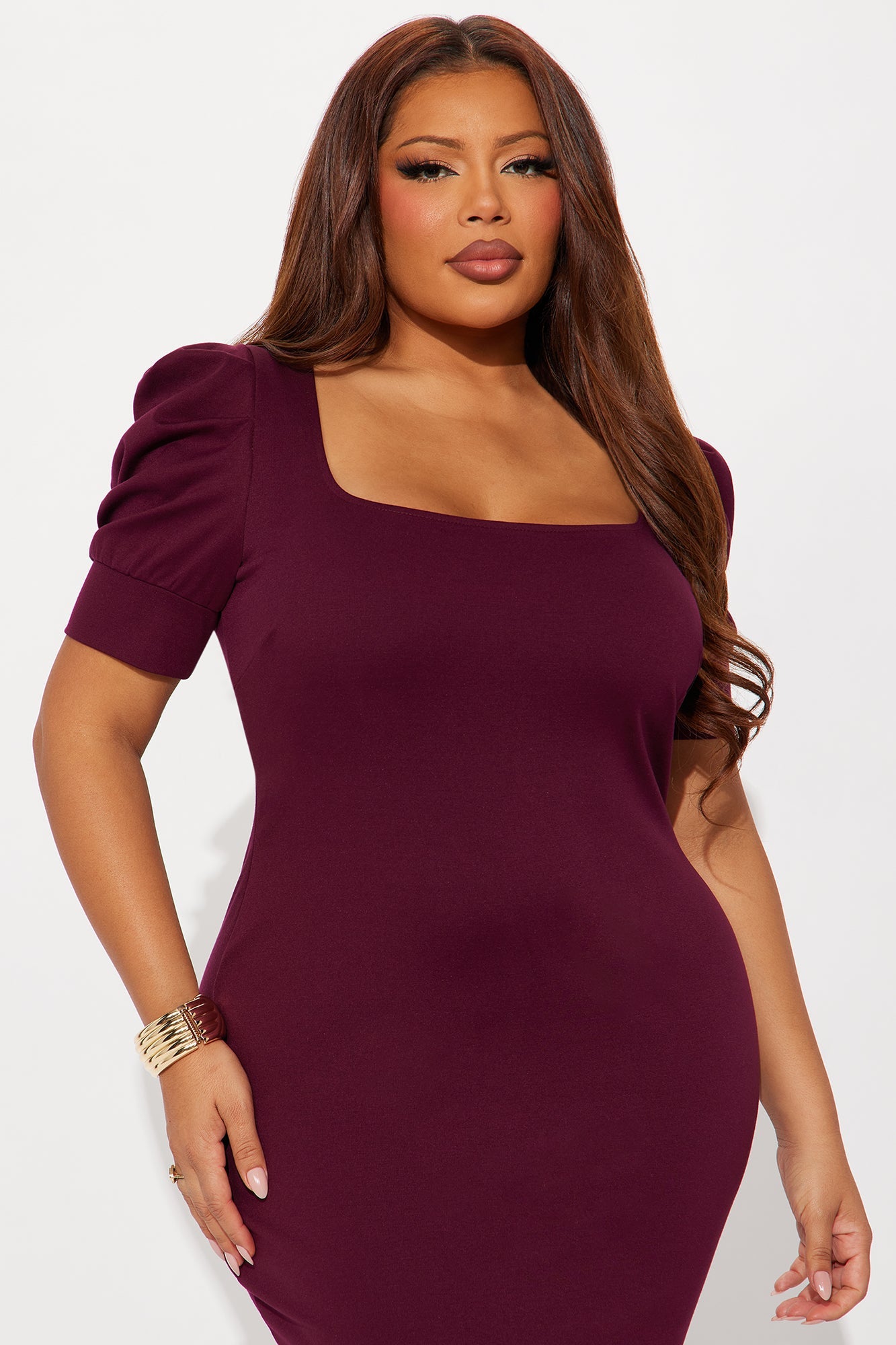Olivia Short Sleeve Mermaid Midi Dress - Wine