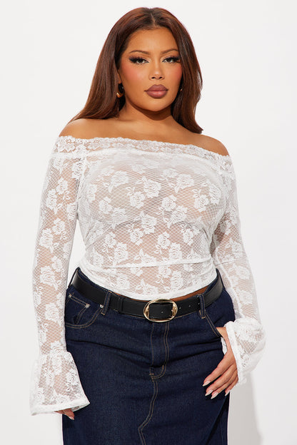 Sonia Off Shoulder Long Sleeve Lace Top - Off White