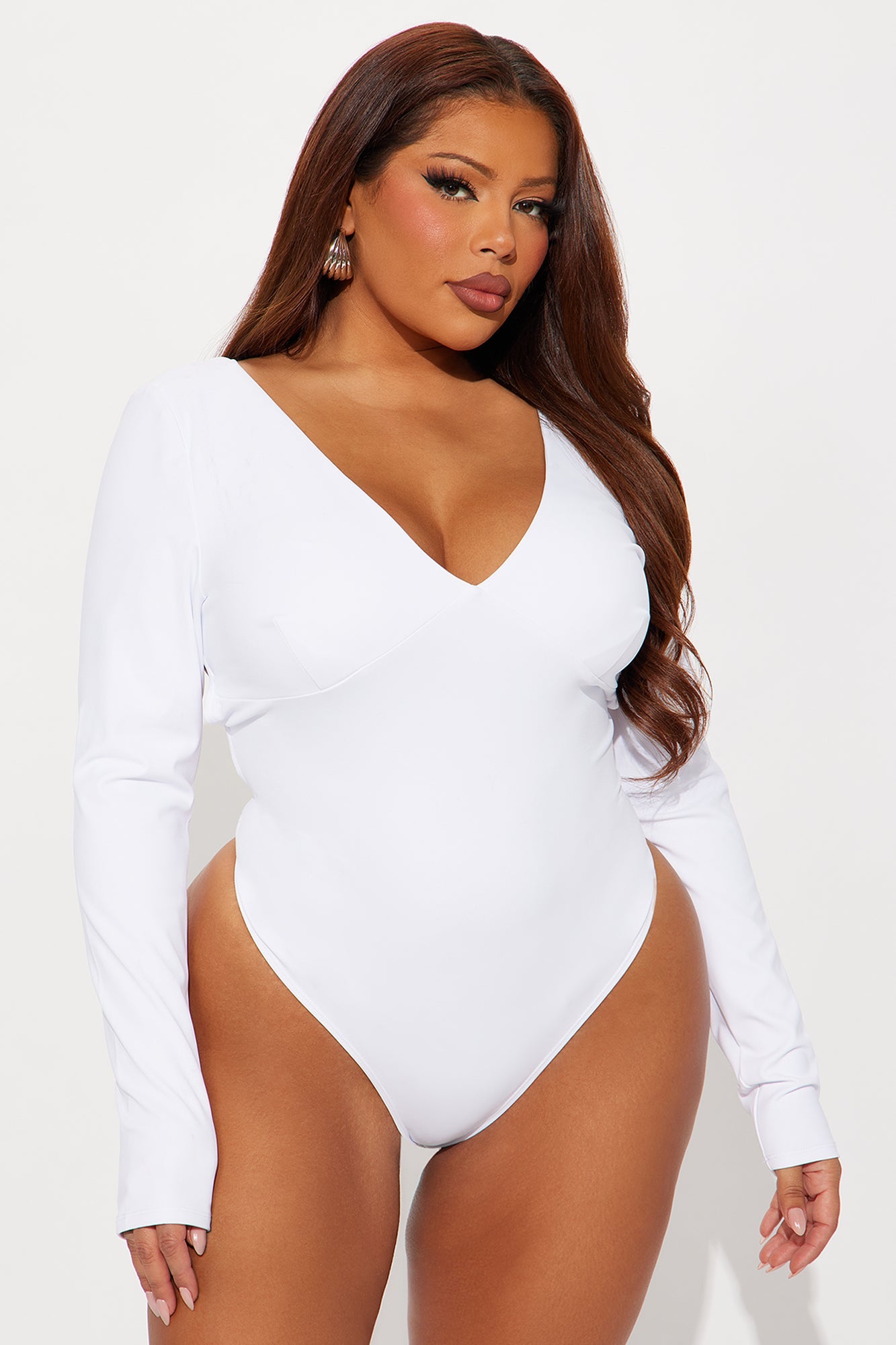 Magnetic Babe Long Sleeve Backless Bodysuit - Off White