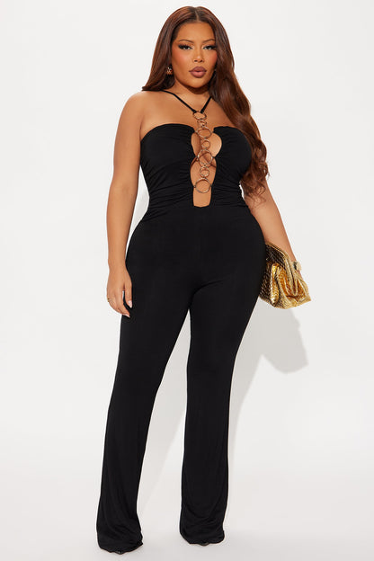 Miroslava Double Lined Flare Leg Jumpsuit - Black