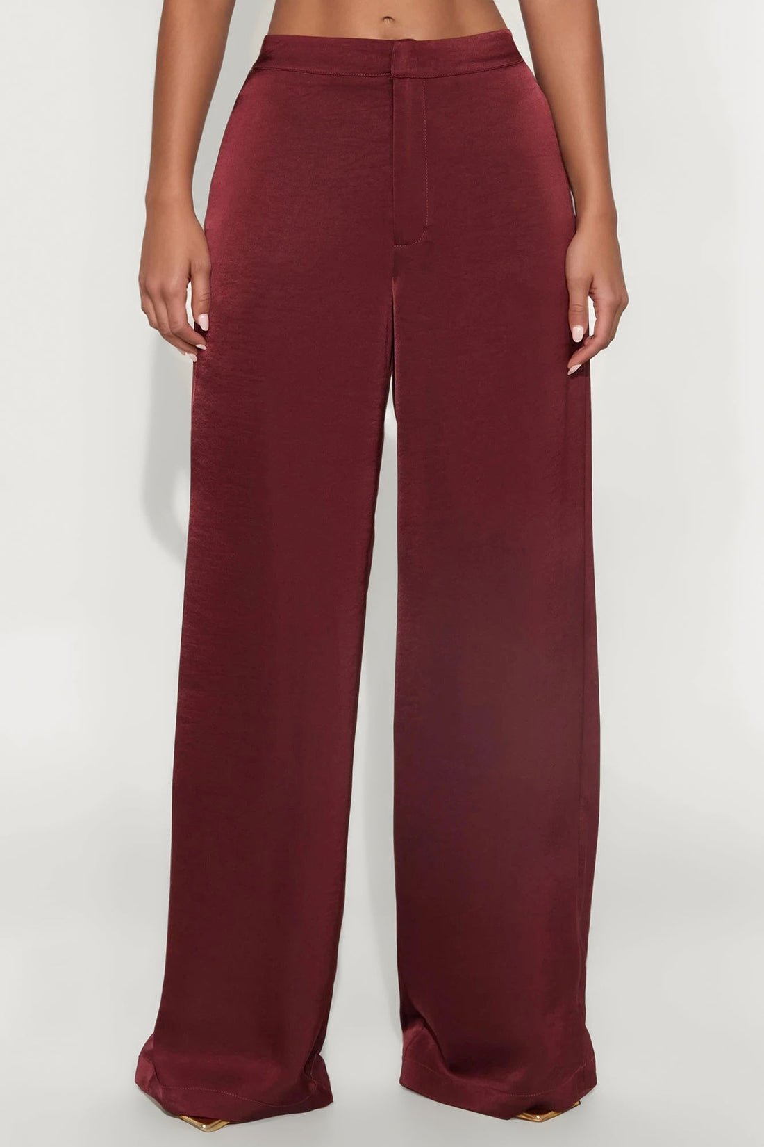 Denise Satin Wide Leg Trouser Pant - Wine
