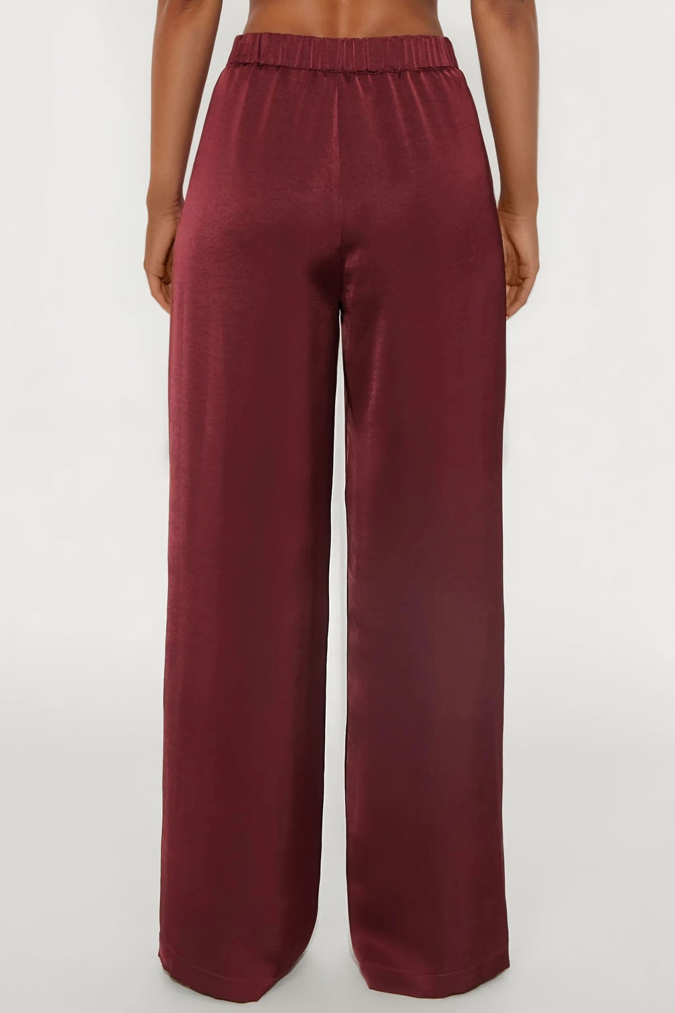 Denise Satin Wide Leg Trouser Pant - Wine