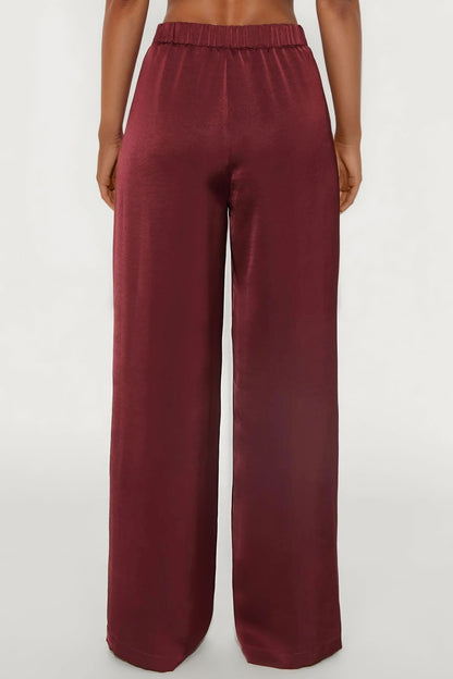 Denise Satin Wide Leg Trouser Pant - Wine