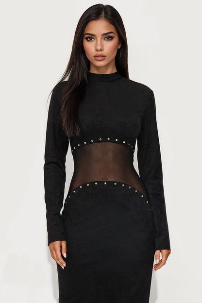 Trixie Studded Suede Maxi Dress - Black