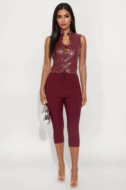 That Girl Faux Leather Top - Wine
