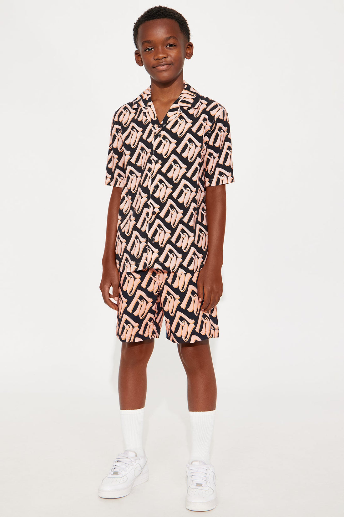 Mini Chateau Monogram Printed Button Up Shirt - Black/combo