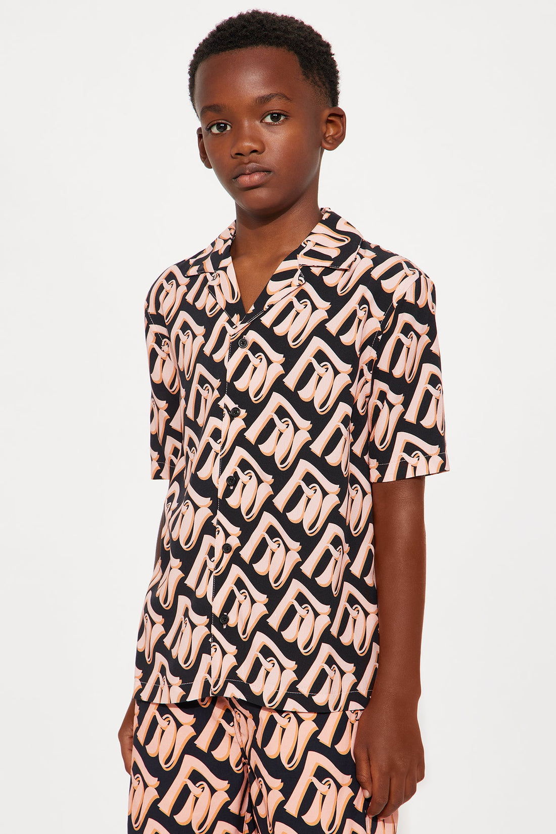Mini Chateau Monogram Printed Button Up Shirt - Black/combo