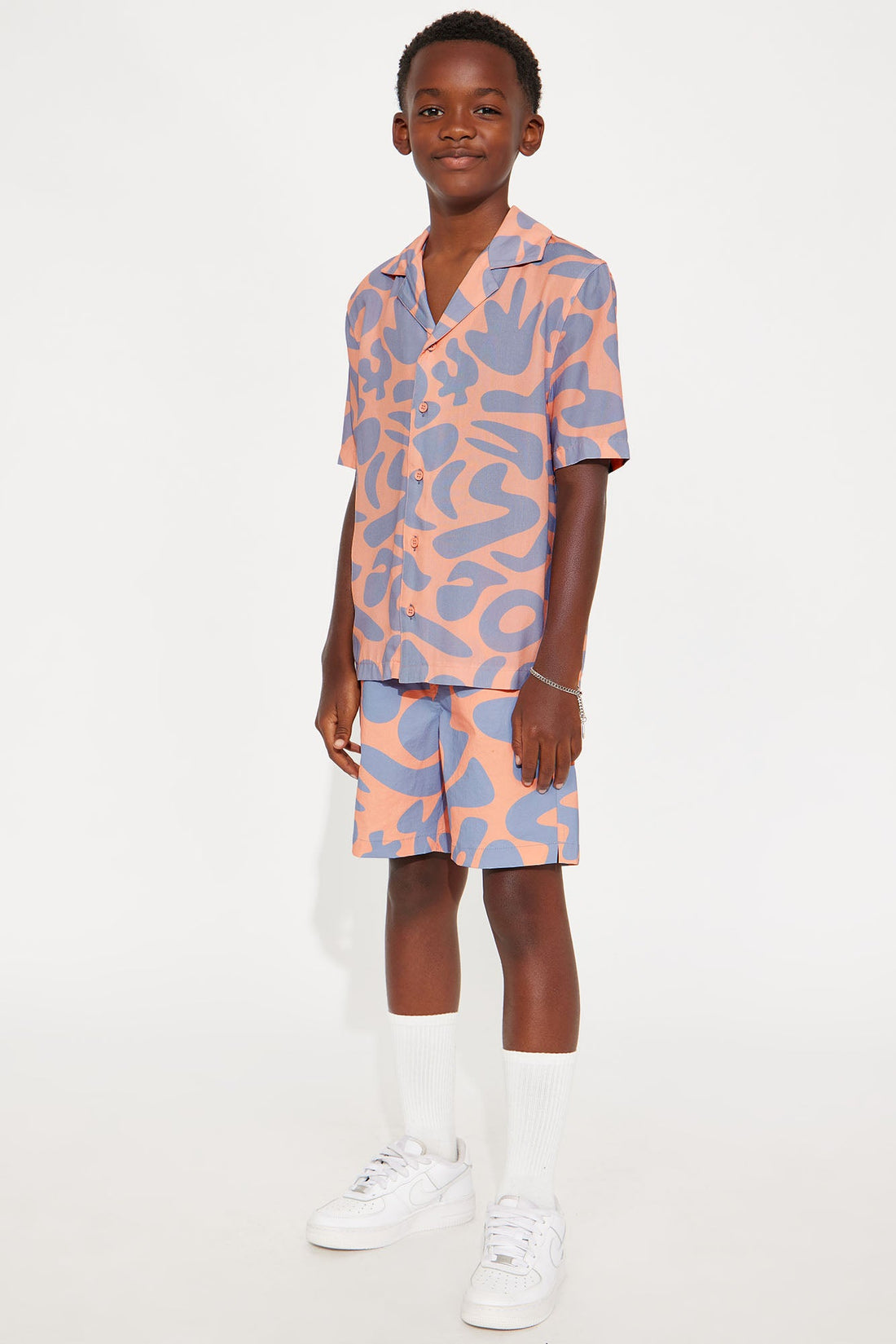 Mini Relaxed Chateau Abstract Button Up Shirt - Pink/combo