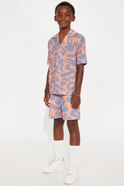 Mini Relaxed Chateau Abstract Button Up Shirt - Pink/combo