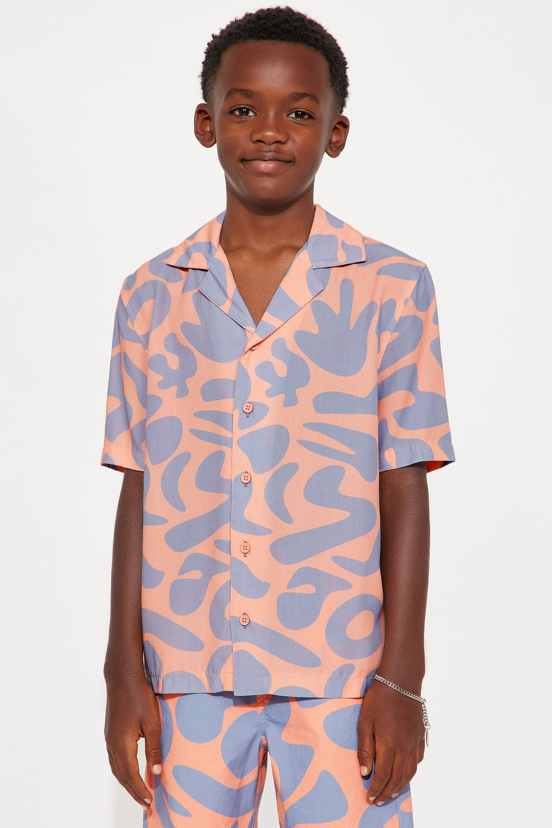 Mini Relaxed Chateau Abstract Button Up Shirt - Pink/combo