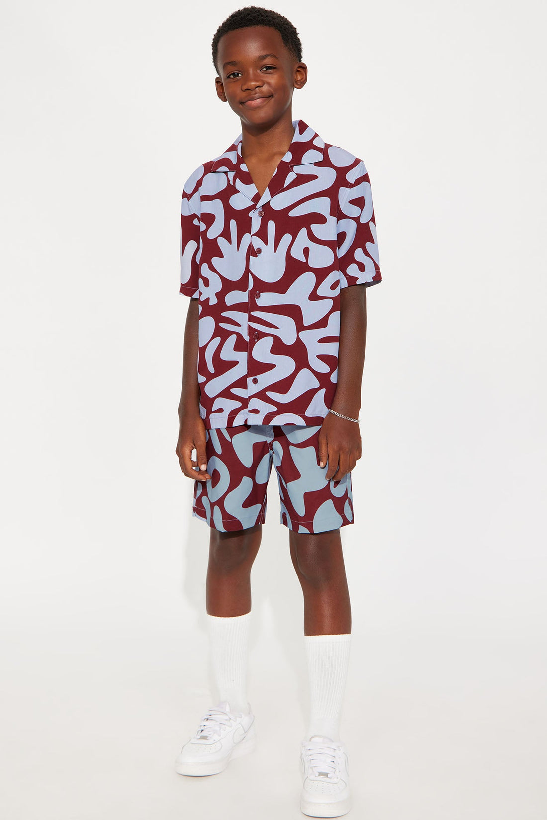 Mini Relaxed Chateau Abstract Button Up Shirt - Burgundy/combo