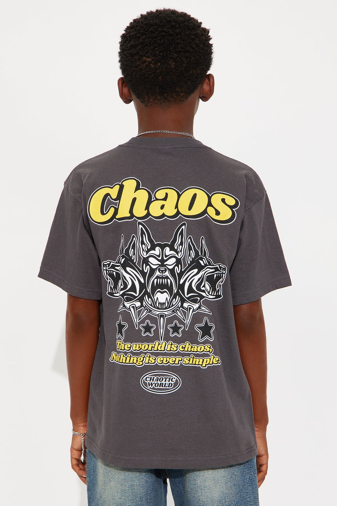 Mini Chaotic World Front/Back Short Sleeve Tee - Grey