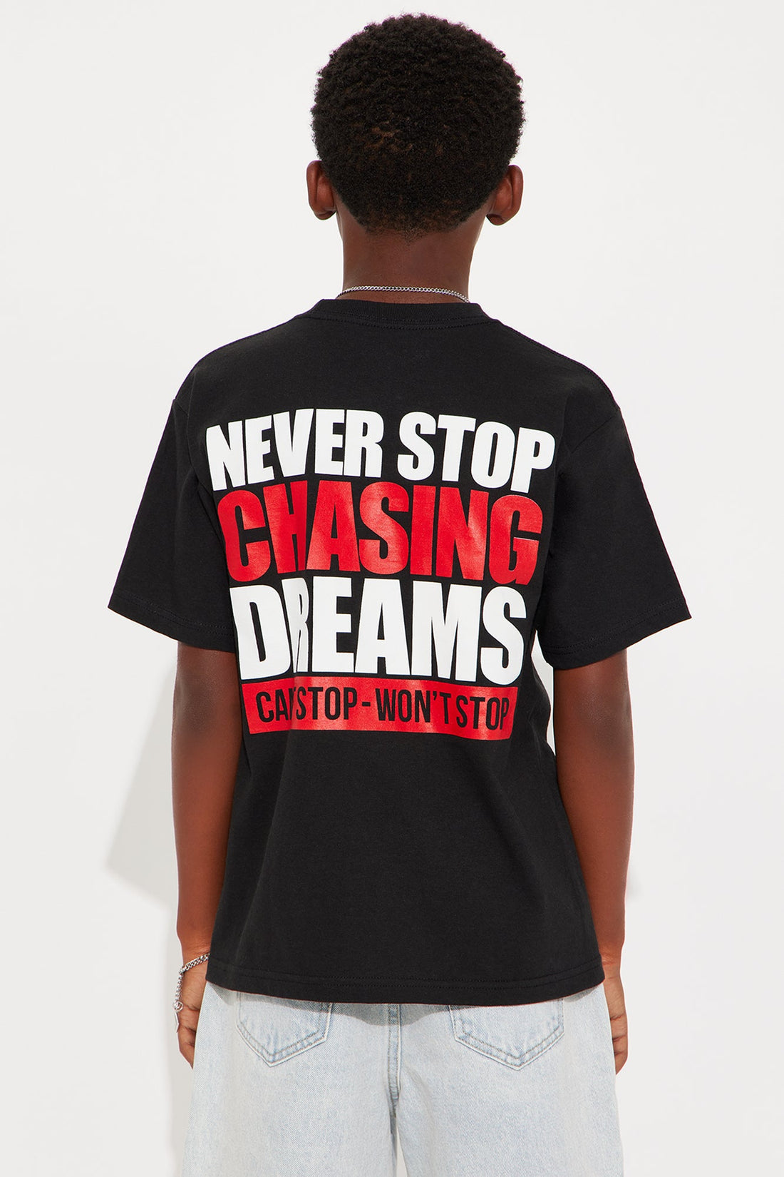 Mini Never Stop Chasing Dreams Front/Back Short Sleeve Tee - Black