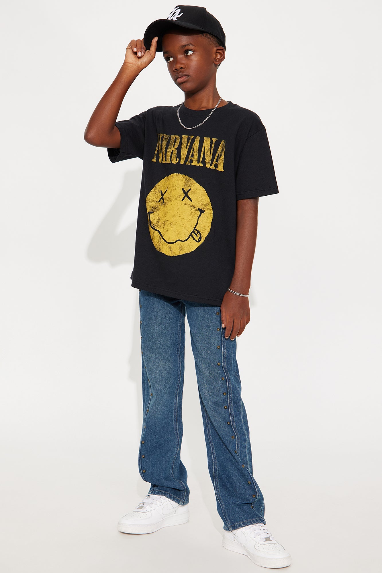 Mini Straight Going Down Studded Jeans - Medium Blue Wash