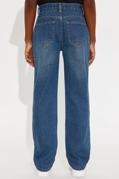 Mini Straight Going Down Studded Jeans - Medium Blue Wash