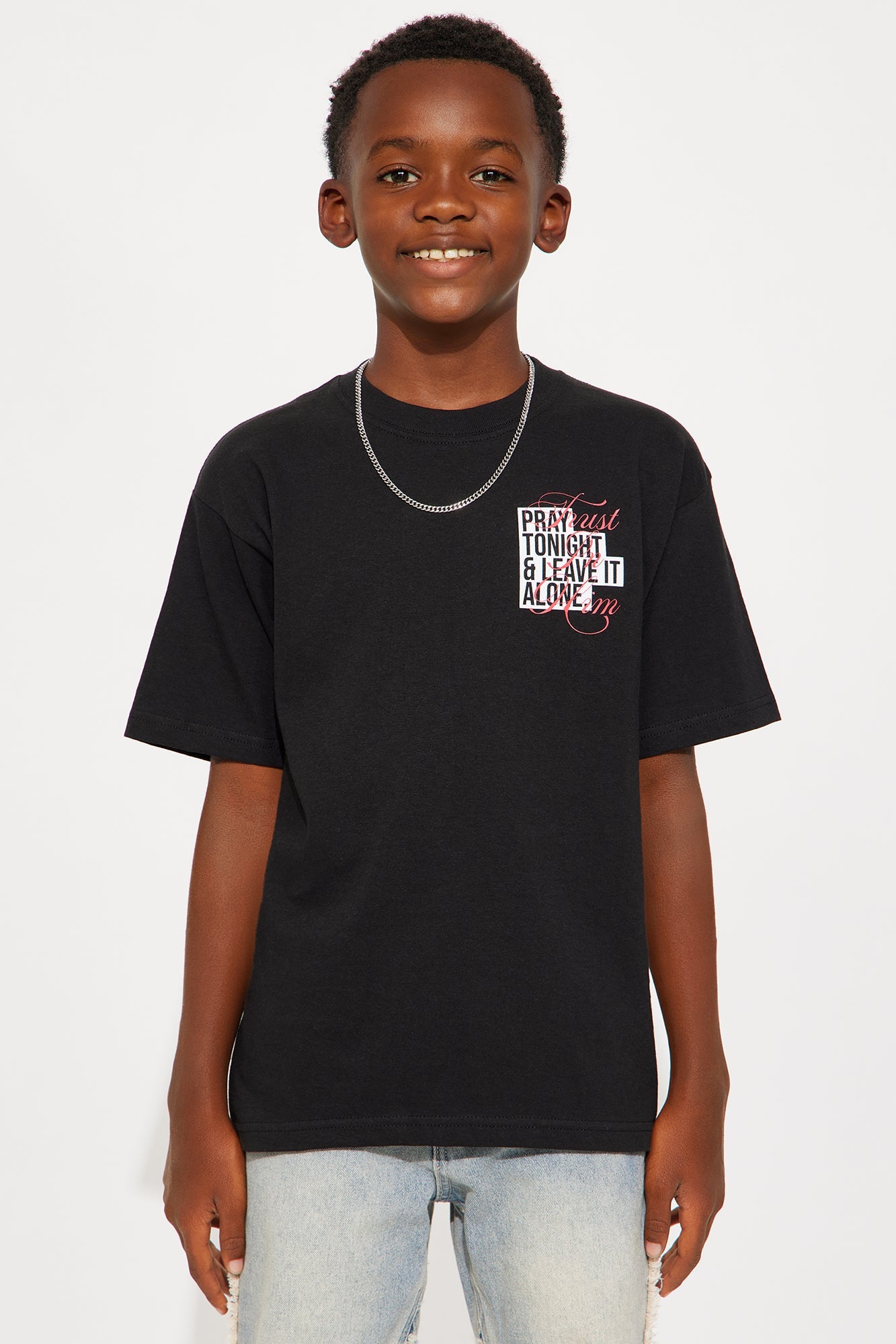 Mini Short Sleeve Pray Tonight &amp; Leave It Alone Tshirt - Black