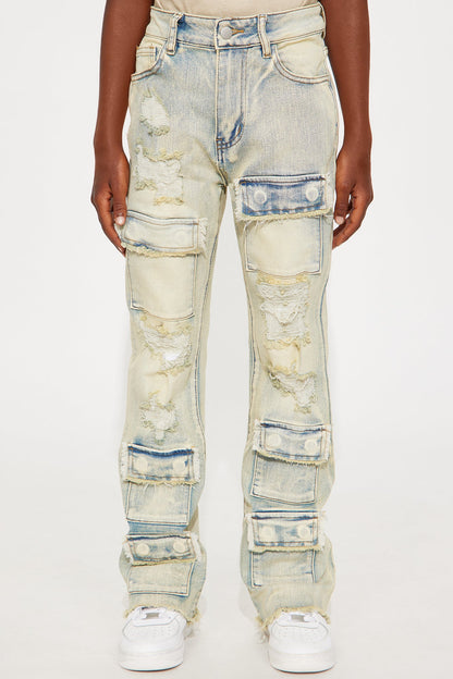 Mini Get Started Cargo Stacked Skinny Flare Jeans - Medium Wash