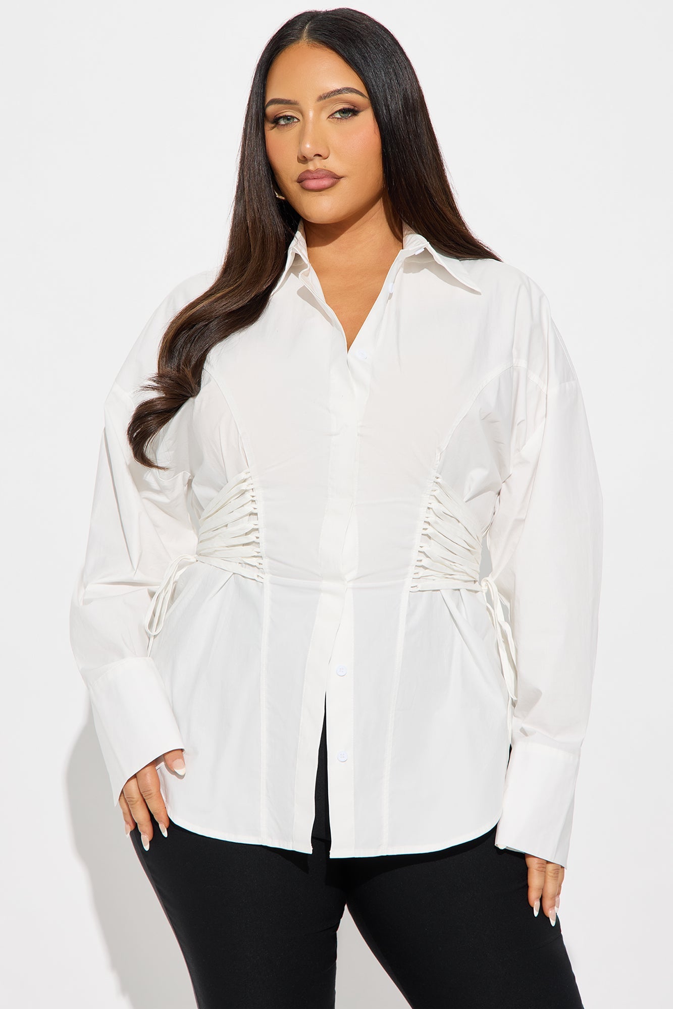 Mariana Lace Up Poplin Shirt - White