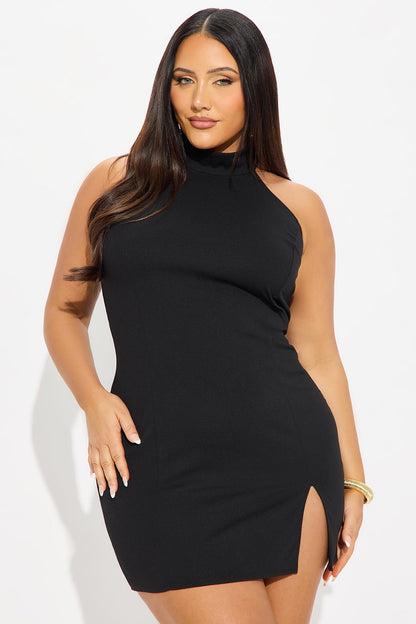 Hannah Mock Neck Mini Dress - Black