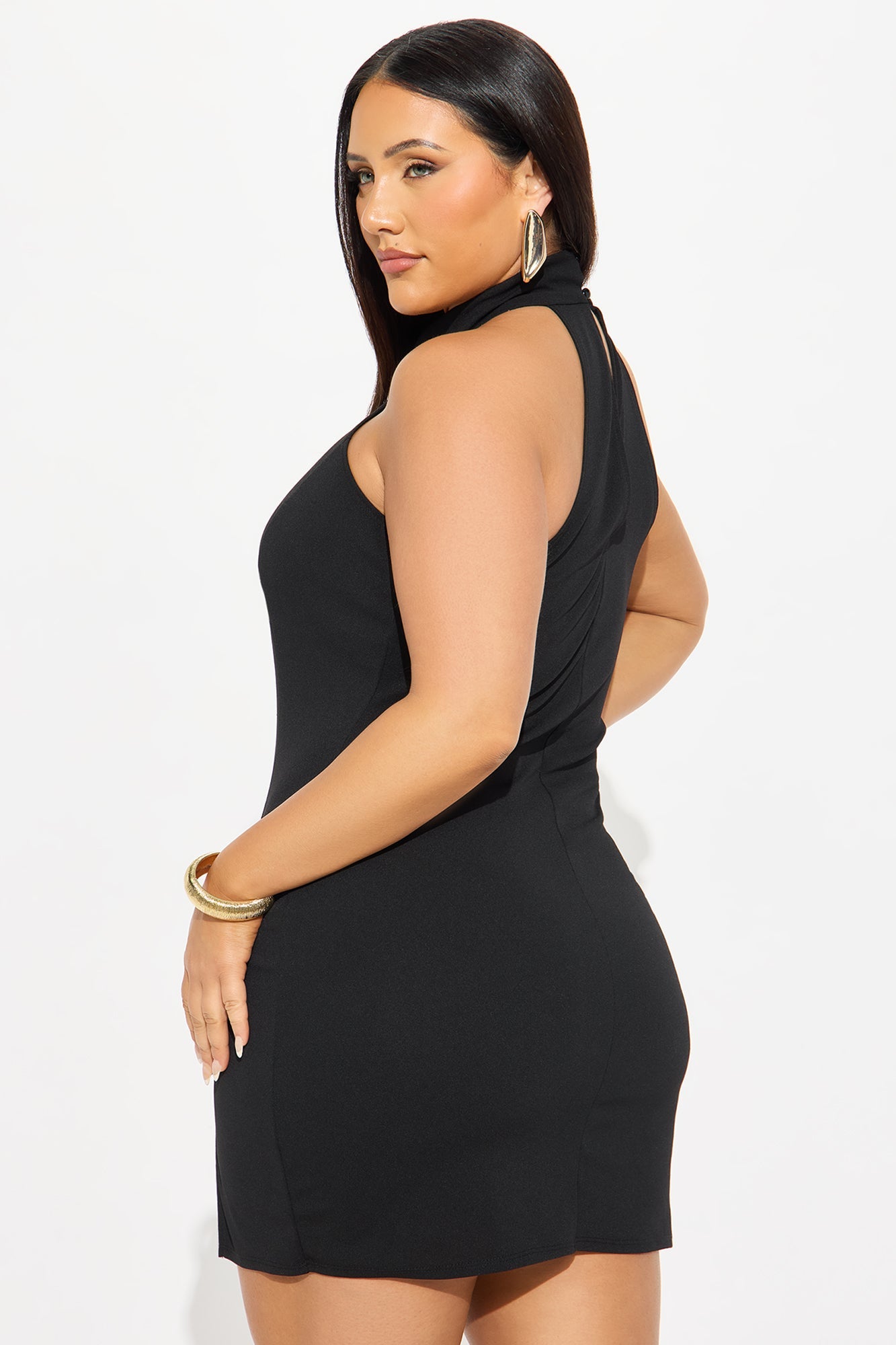 Hannah Mock Neck Mini Dress - Black