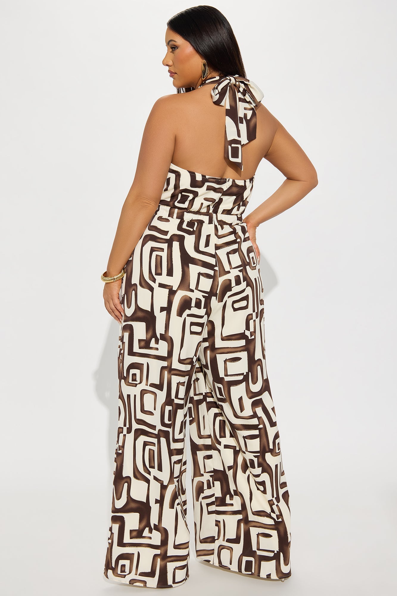 Maylee Abstract Halter Jumpsuit - Brown/combo
