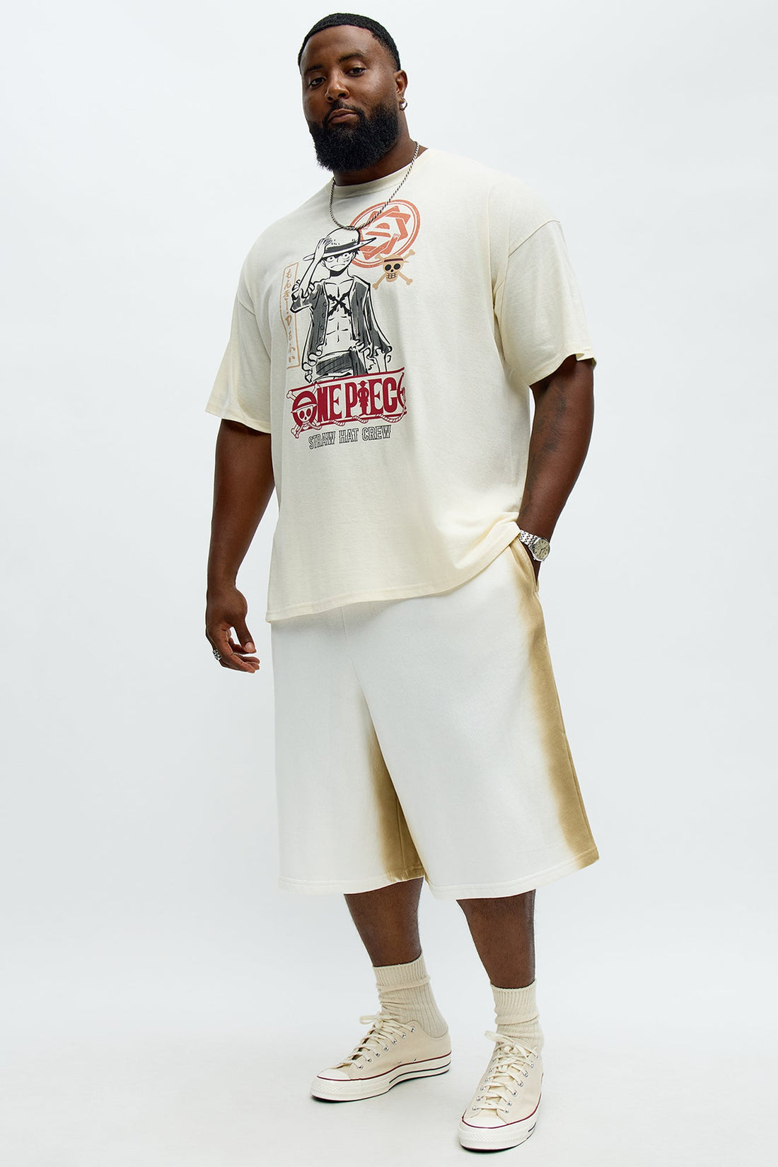 Tyson Baggy Blurred Lines Shorts - Cream