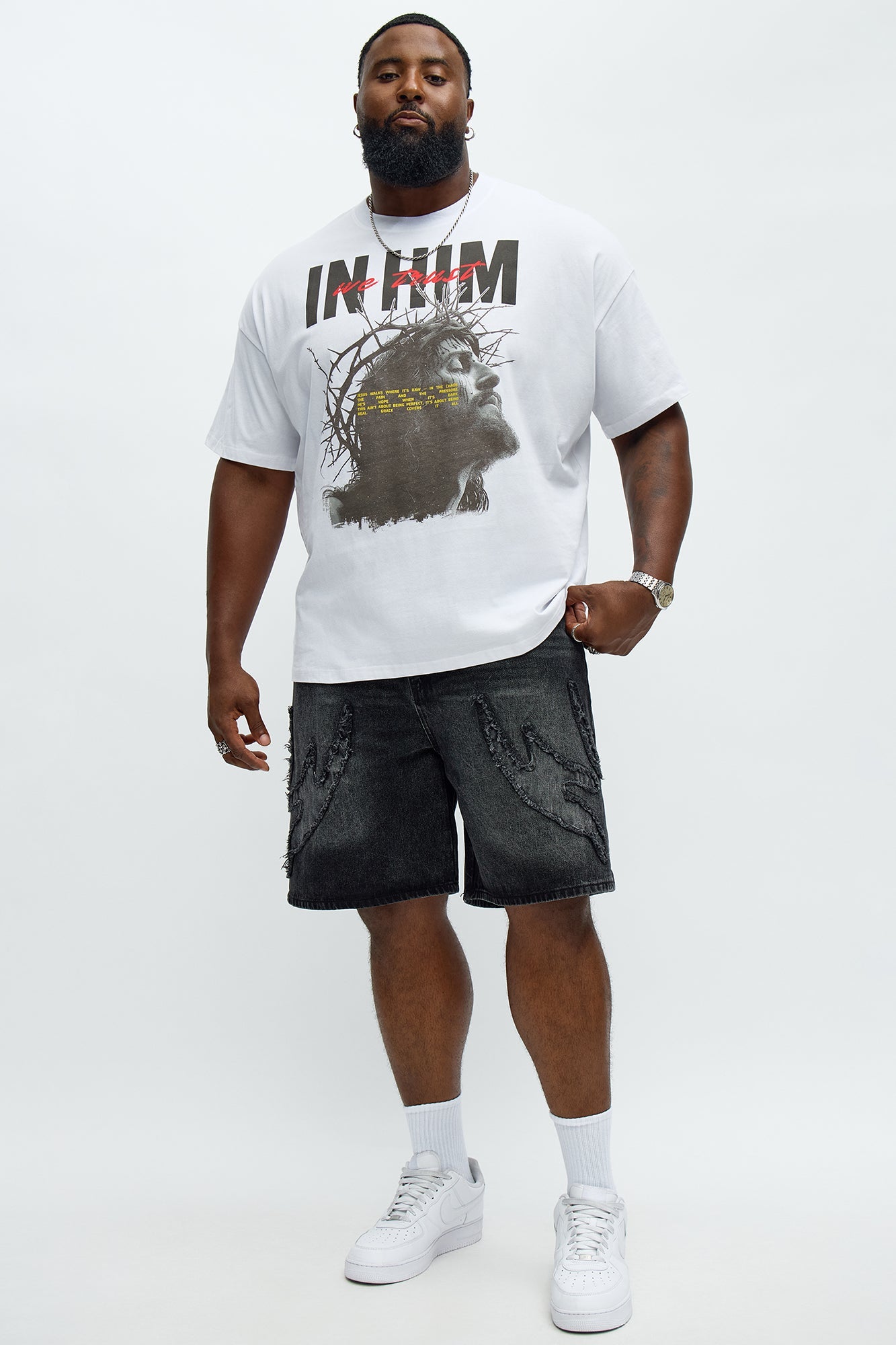 Relaxed Rugged Fray Denim Shorts - Black Wash