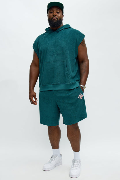 Relaxed Chateau Terry Double Waistband Shorts - Teal/combo