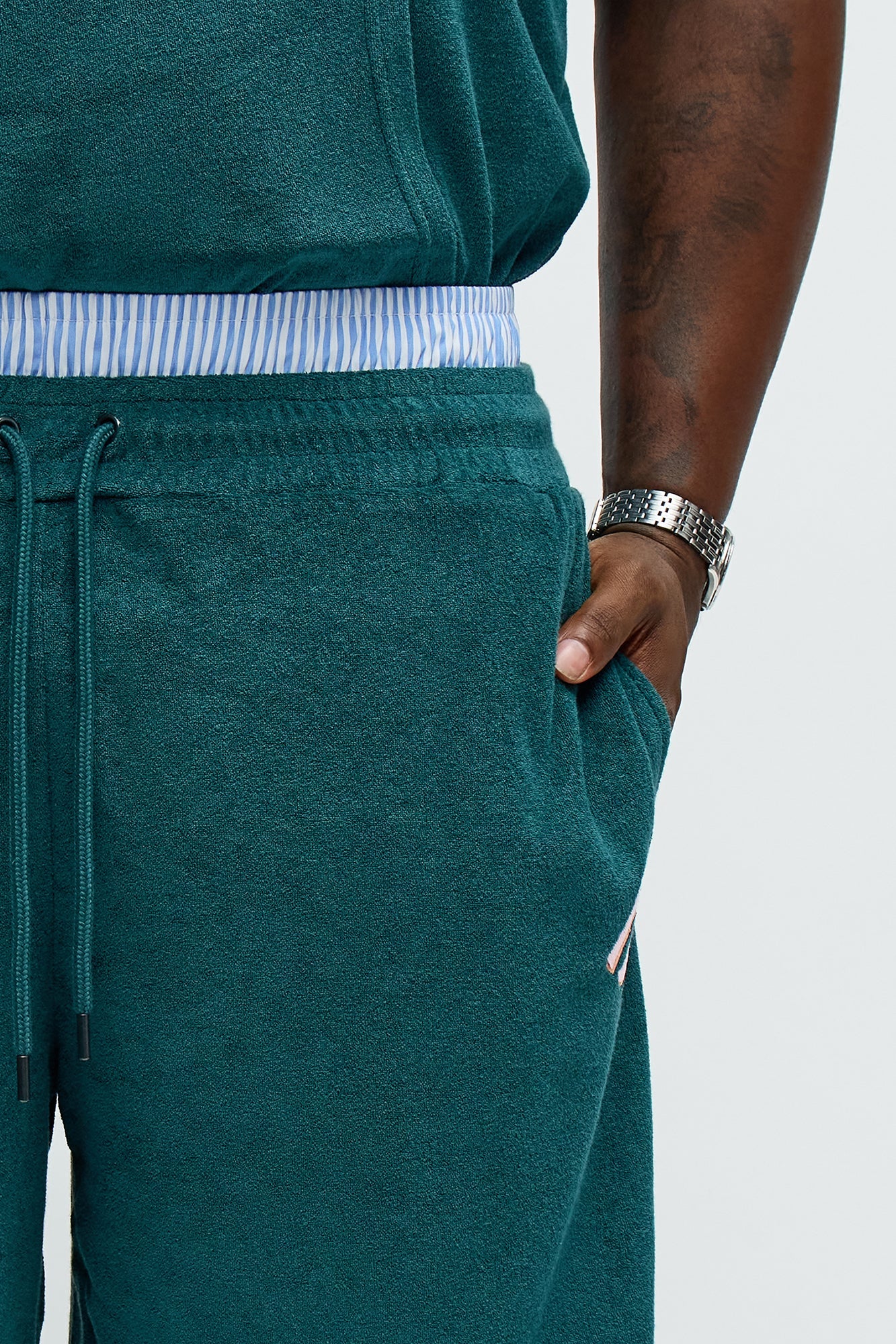 Relaxed Chateau Terry Double Waistband Shorts - Teal/combo