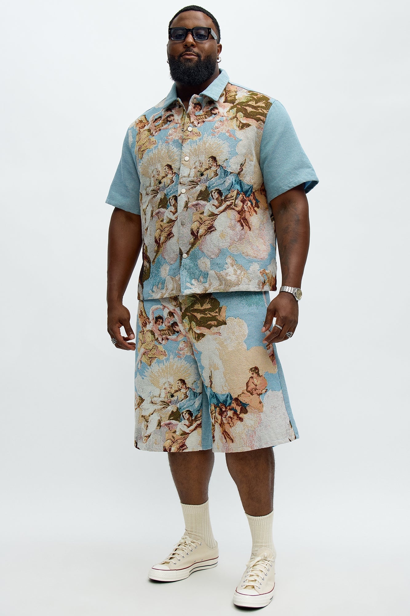 Angels Tapestry Button Up Shirt - Blue/combo