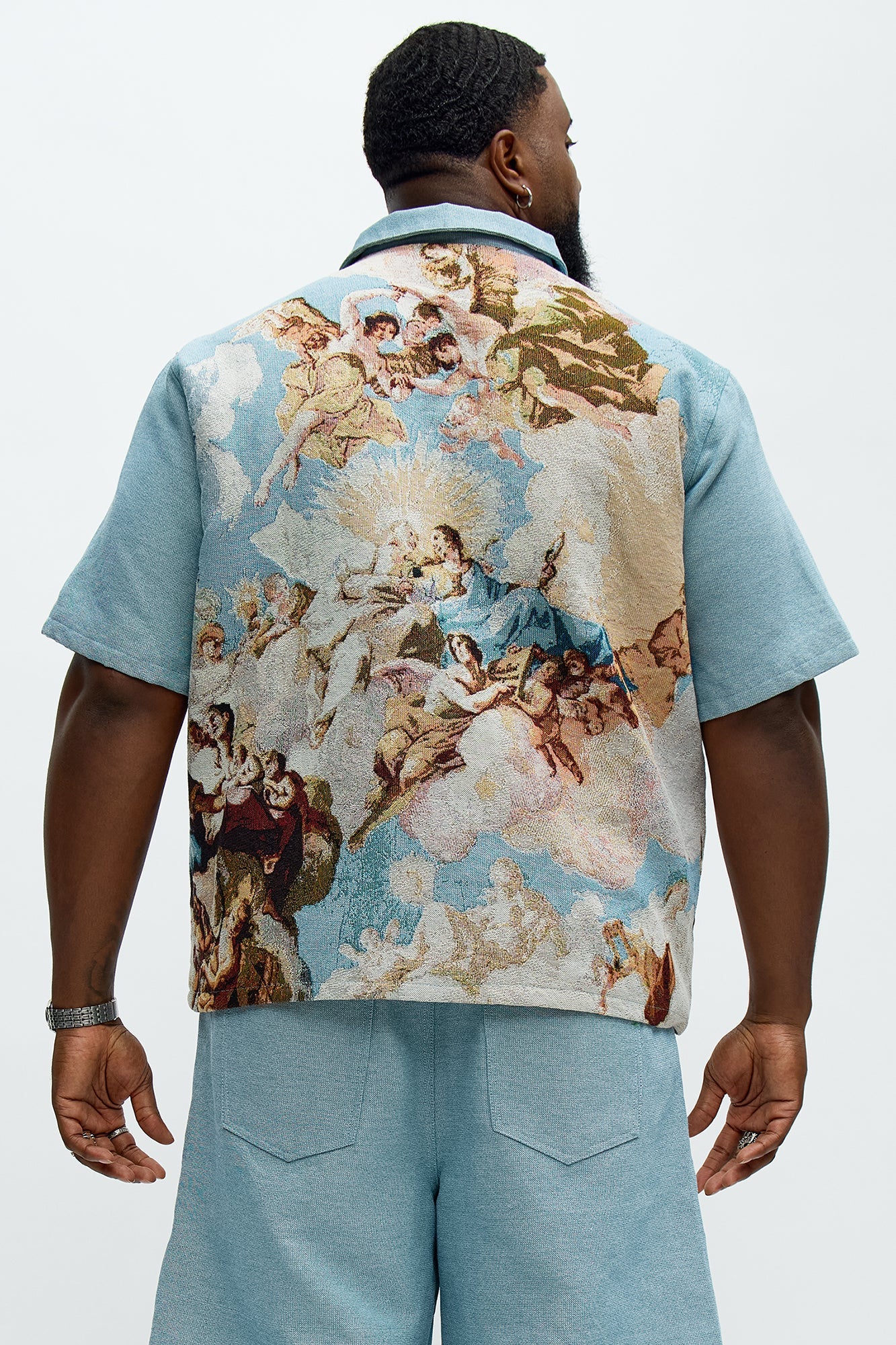 Angels Tapestry Button Up Shirt - Blue/combo