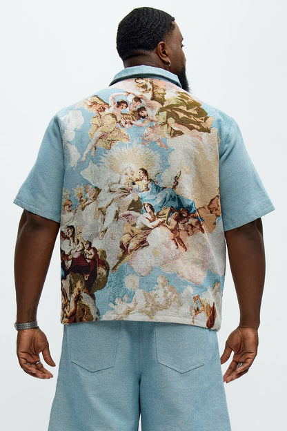 Angels Tapestry Button Up Shirt - Blue/combo