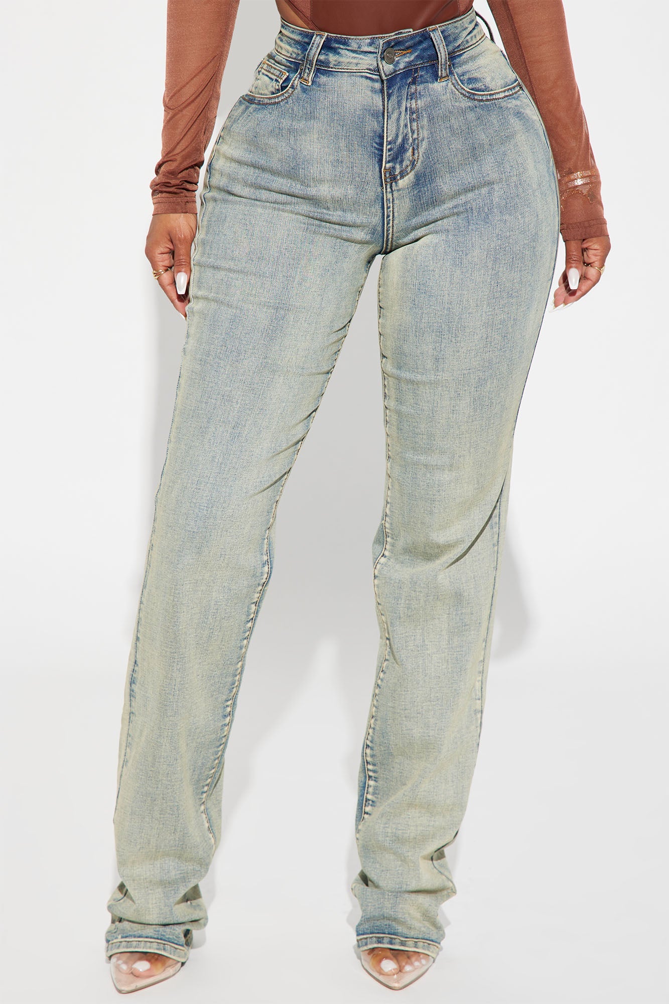 Set The Scene Stretch Stacked Straight Leg Jeans - Vintage Wash