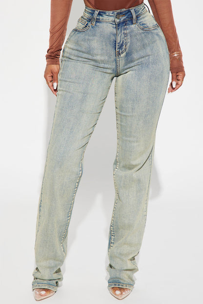 Set The Scene Stretch Stacked Straight Leg Jeans - Vintage Wash
