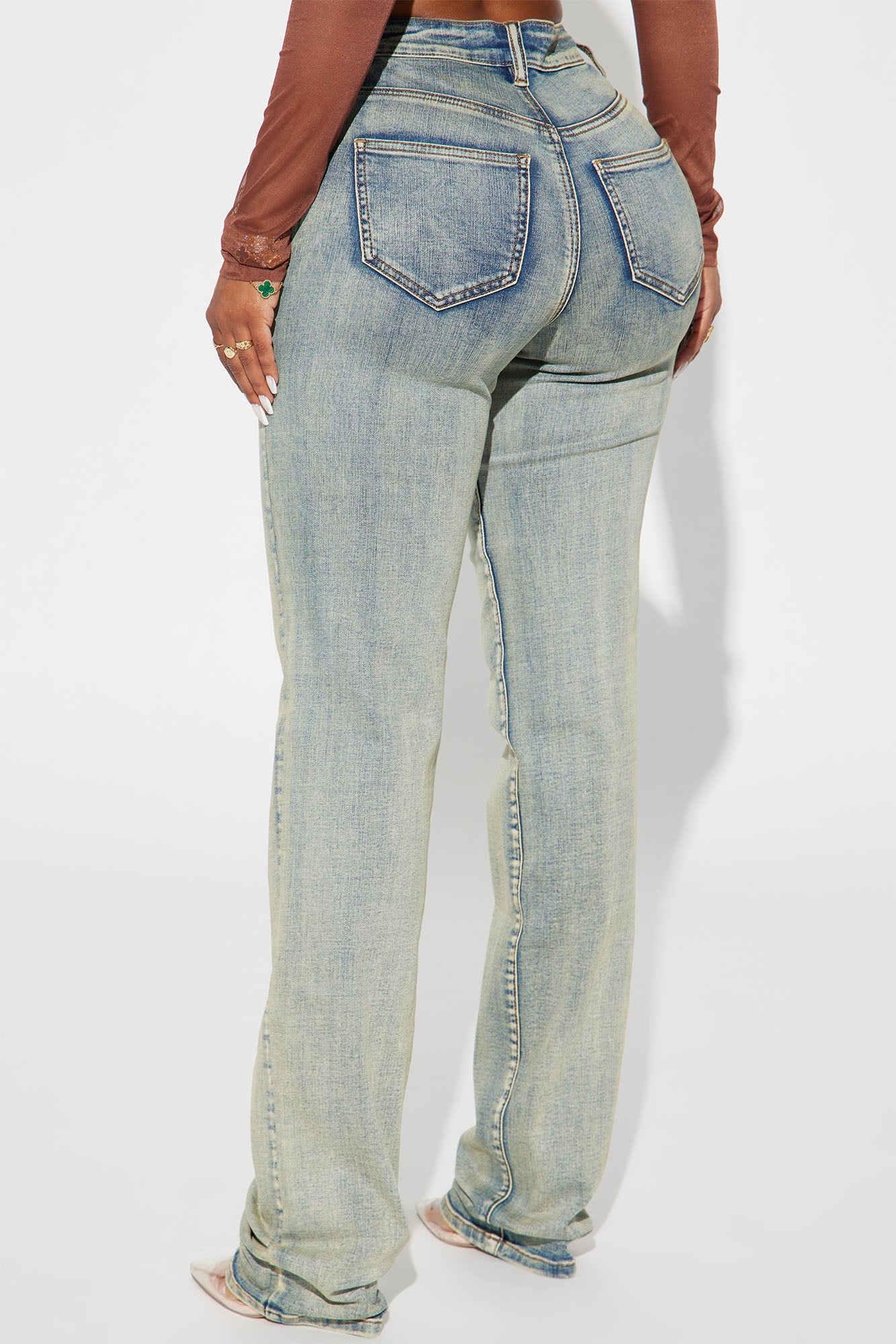 Set The Scene Stretch Stacked Straight Leg Jeans - Vintage Wash