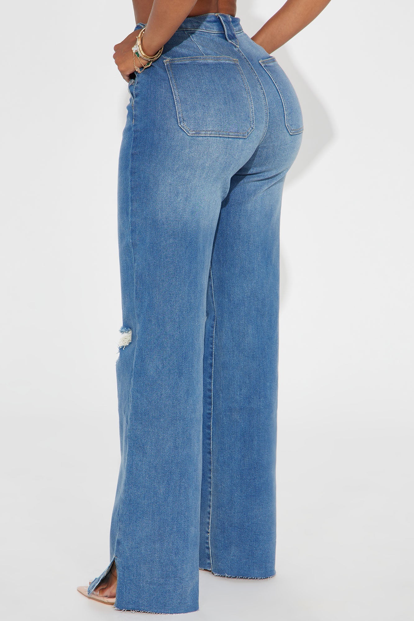 Doubling Down Ripped Flare Jeans - Medium Wash