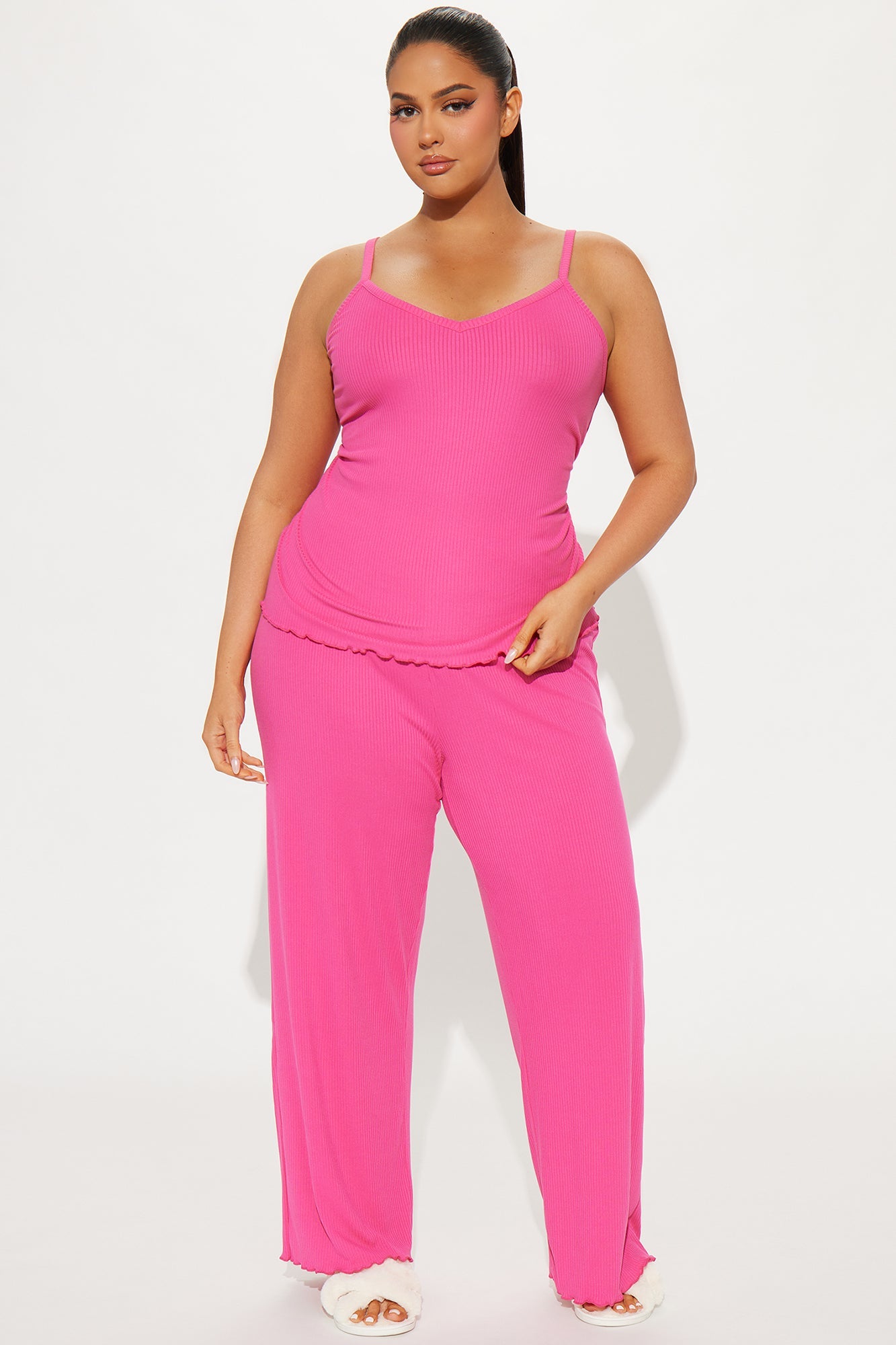 Comfy Mood Ribbed PJ Pant Set - Fuchsia