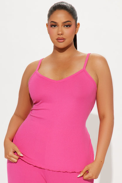 Comfy Mood Ribbed PJ Pant Set - Fuchsia