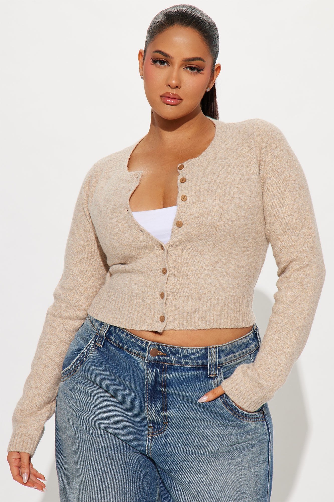 Sweet Sensation Cropped Cardigan - Taupe