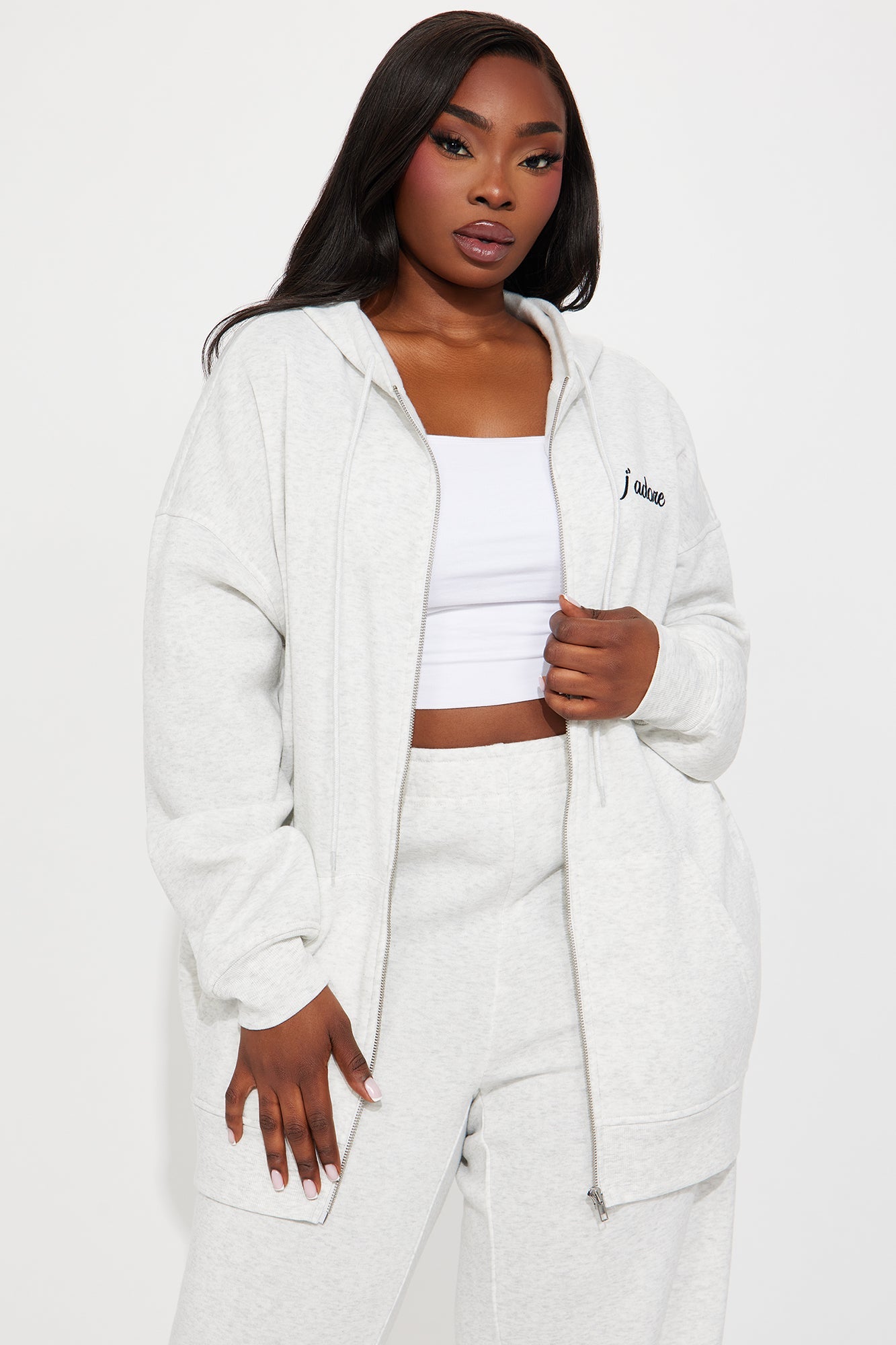 Jadore Fleece Pant Set - Heather Grey