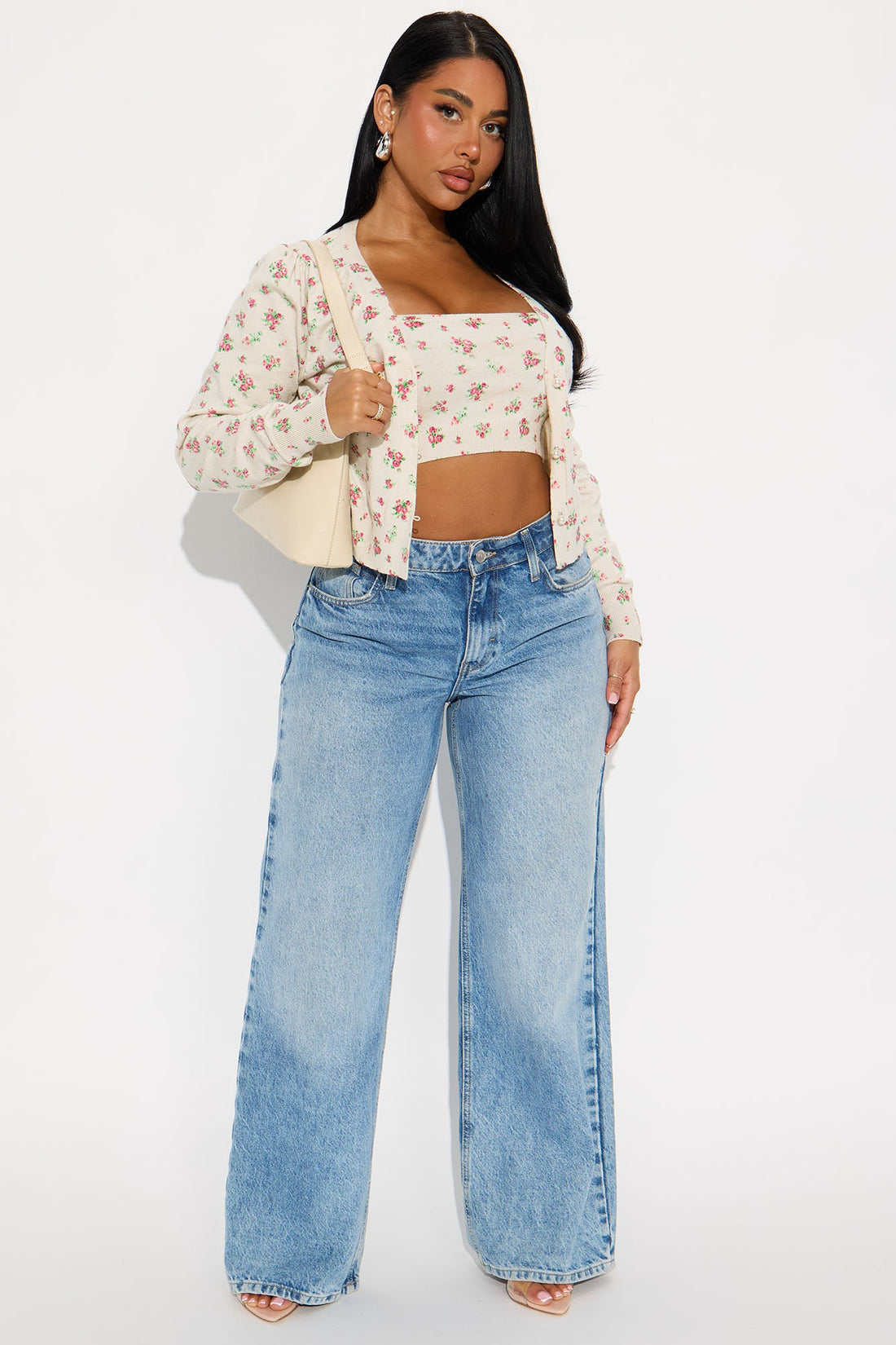 Soft Blossom Floral 2 Piece Cardigan - Cream/combo